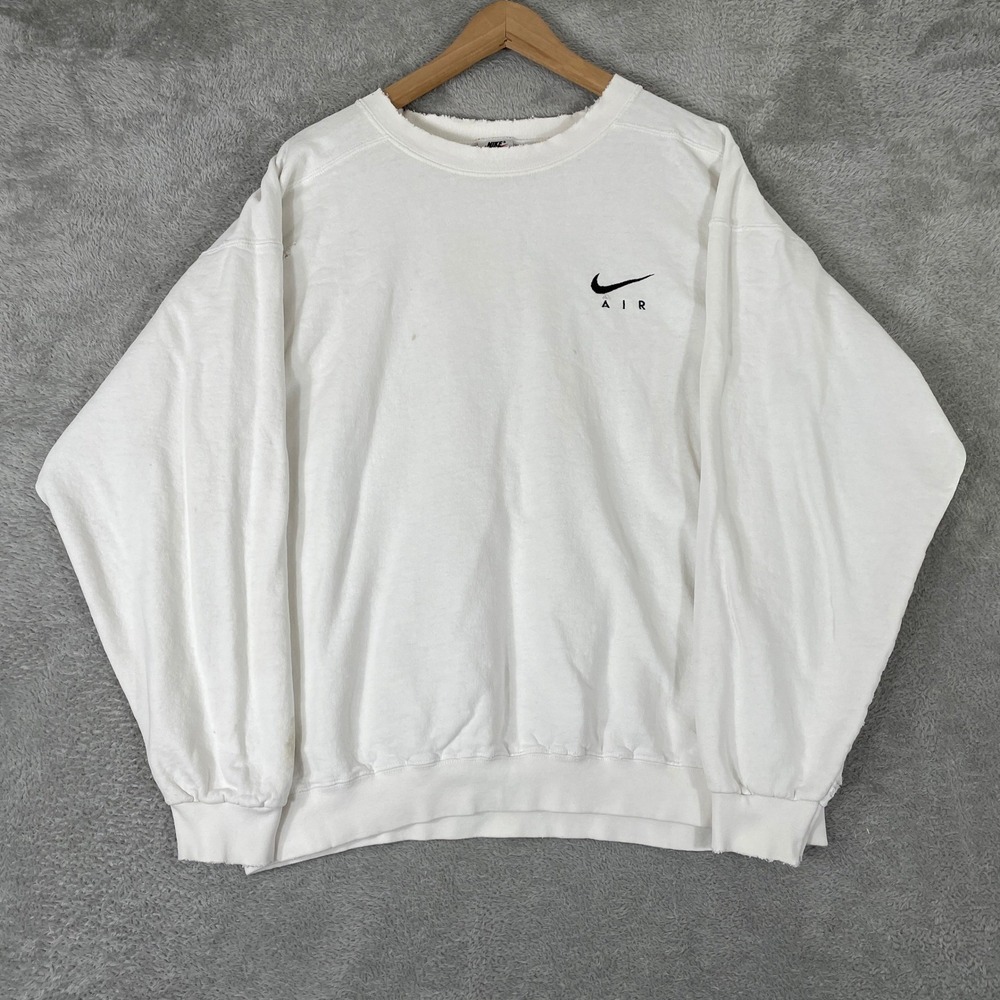 Vintage Nike Air Sweatshirt Mens Large White Distressed Graphic Logo Crewneck‎